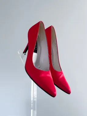 1990's Stuart Weitzman Red Satin Pumps / Size 8.5 B