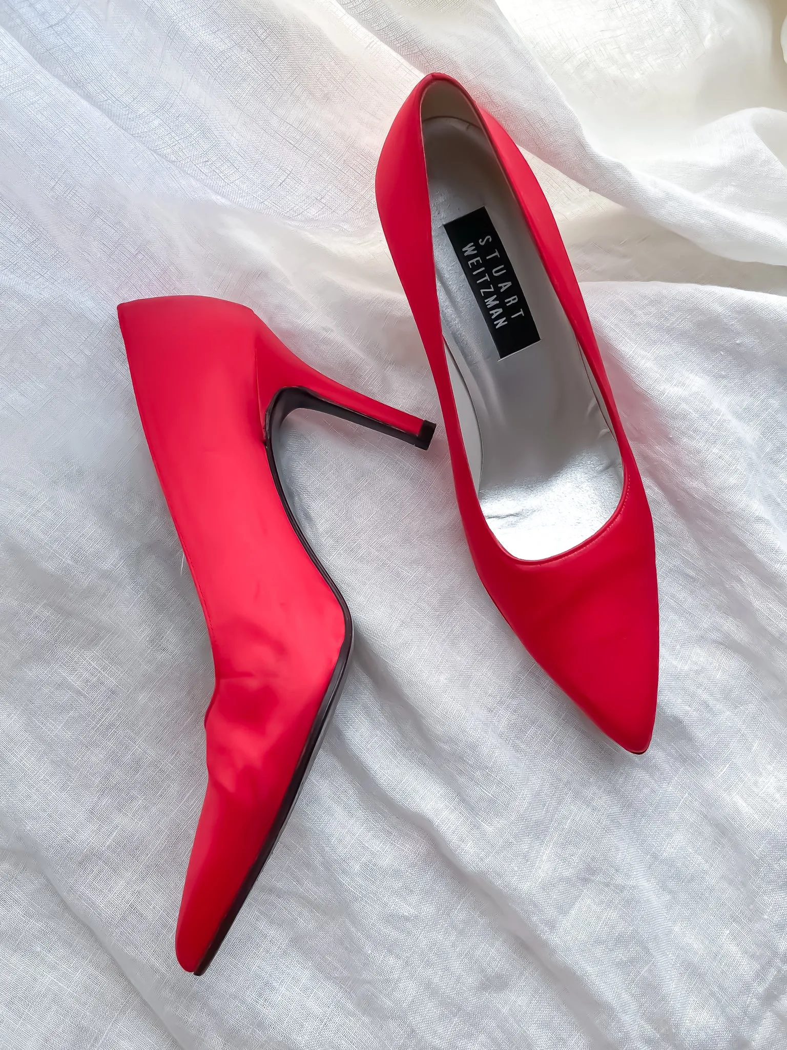 1990's Stuart Weitzman Red Satin Pumps / Size 8.5 B