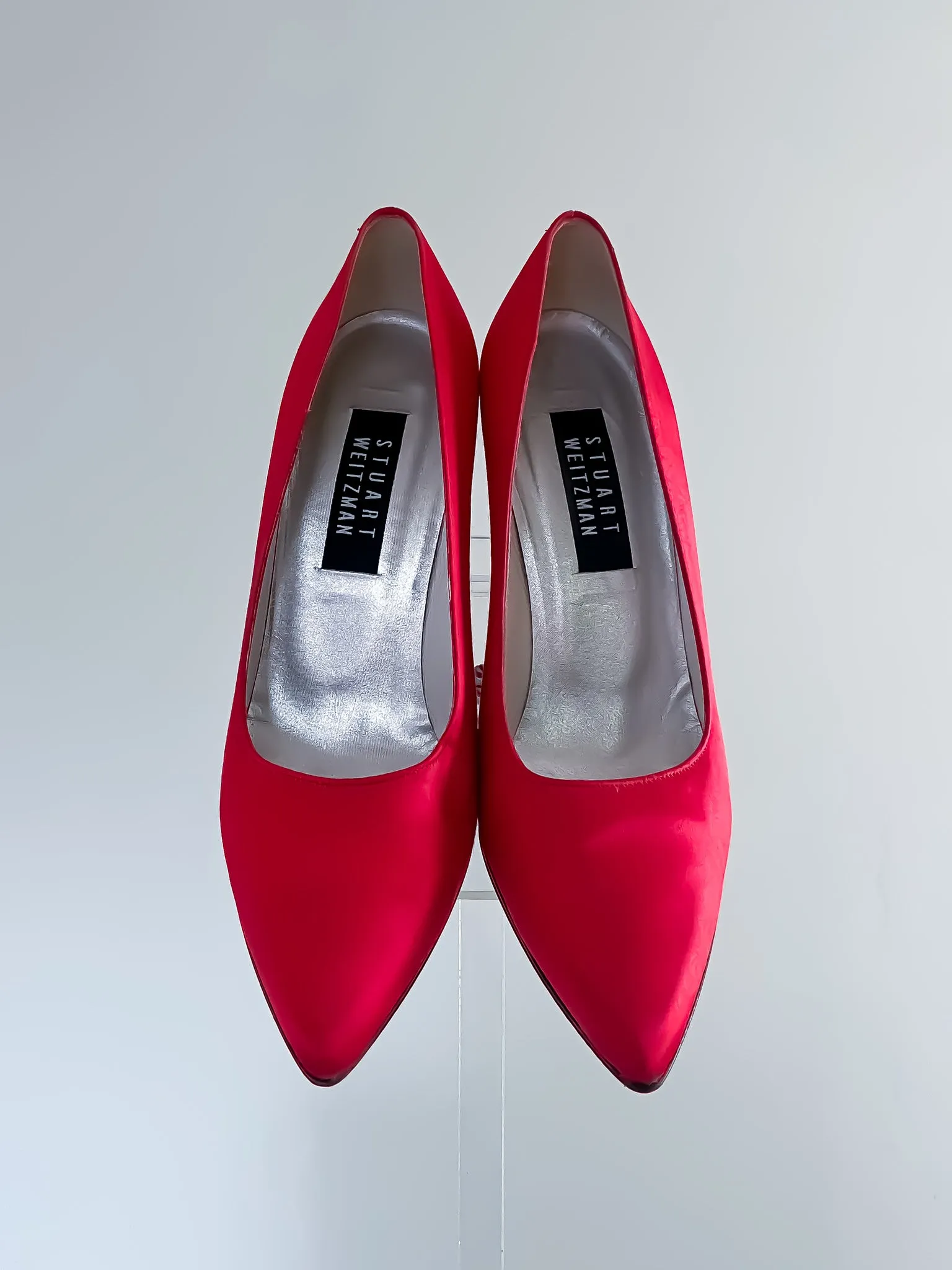 1990's Stuart Weitzman Red Satin Pumps / Size 8.5 B