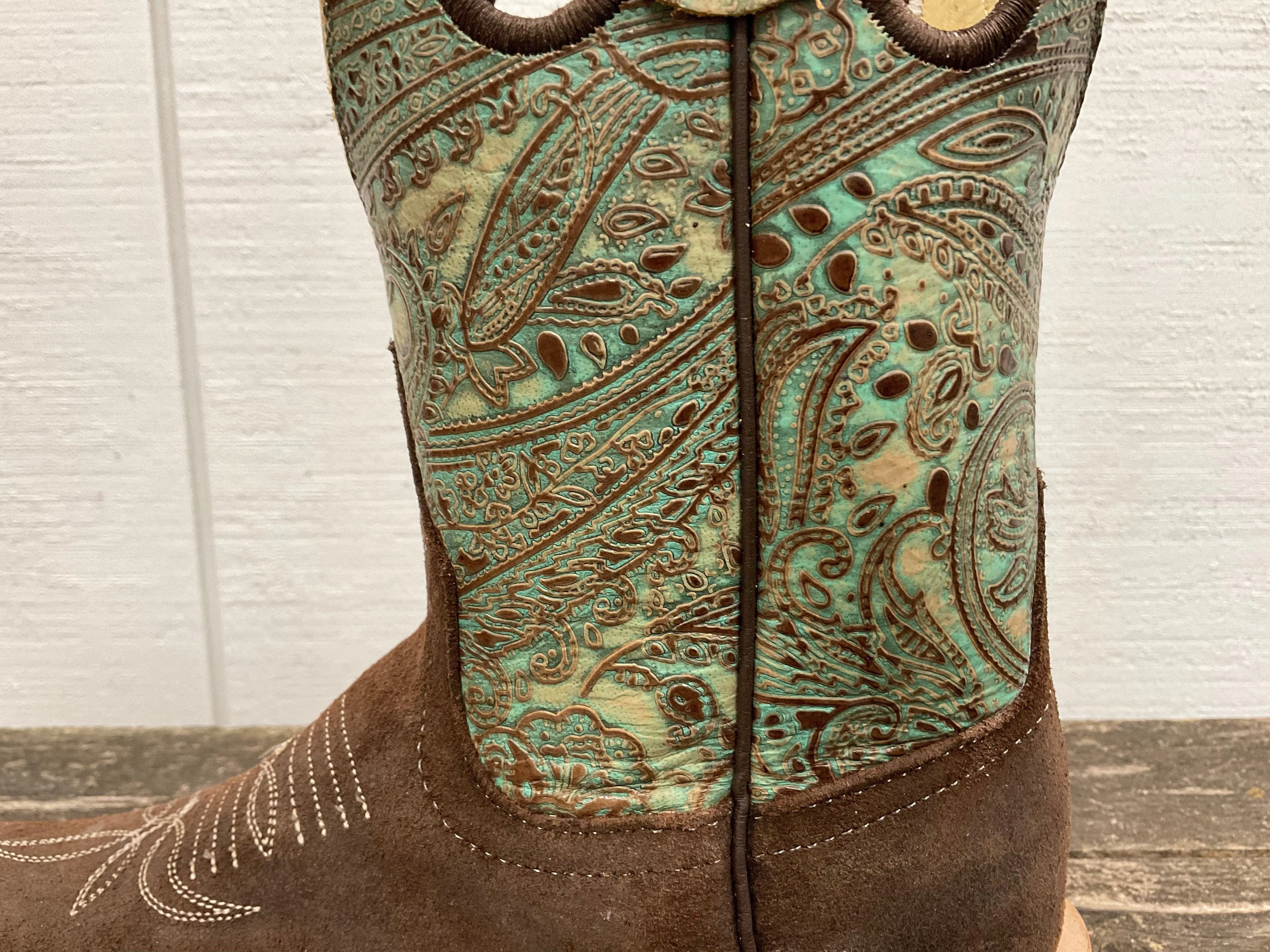 Anderson Bean Women’s Raiz (Brown) Waxy Kudu & Paisley Embossed Square Toe Cowgirl Boots 335357