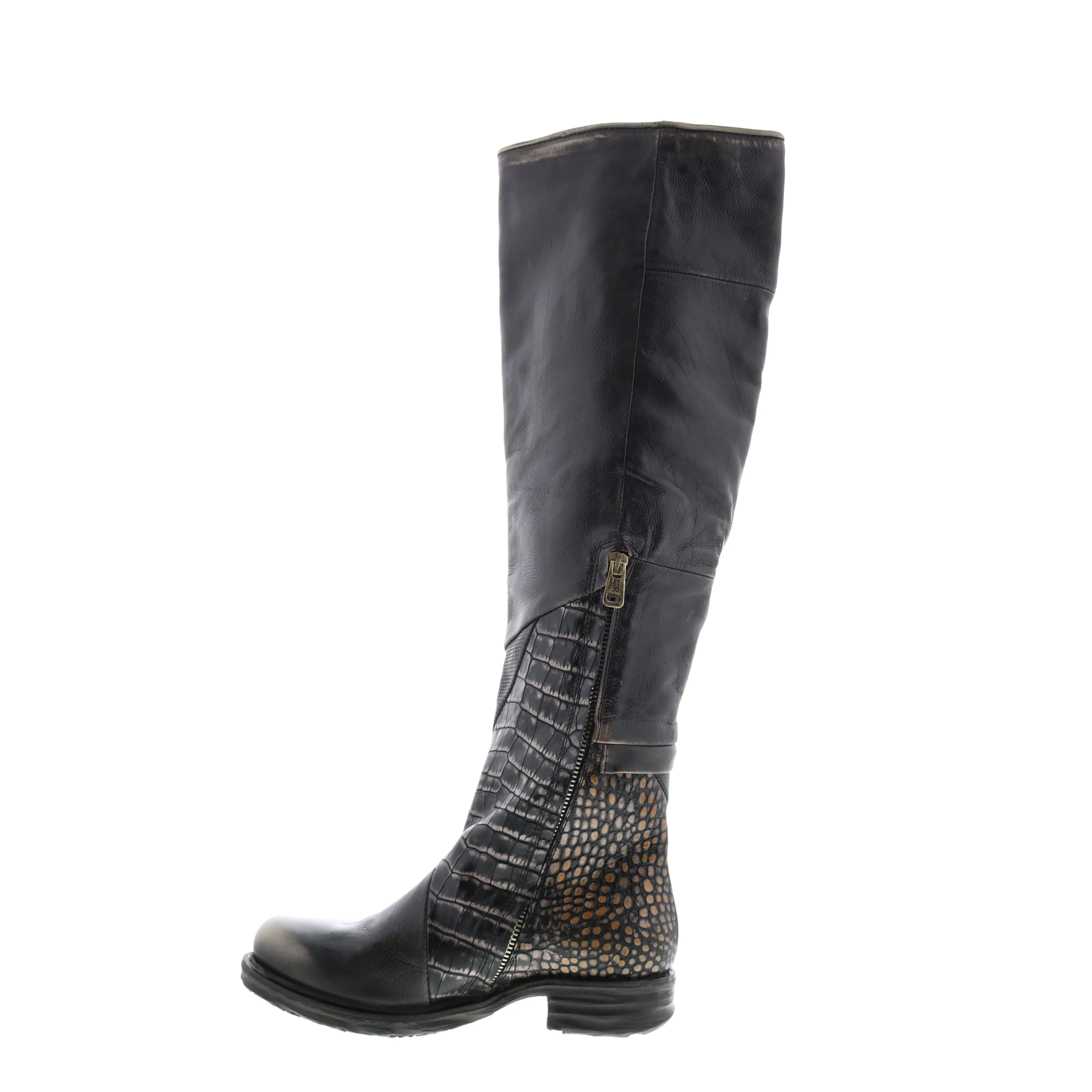 A.S.98 Sonny A50310-203 Womens Black Leather Zipper Knee High Boots