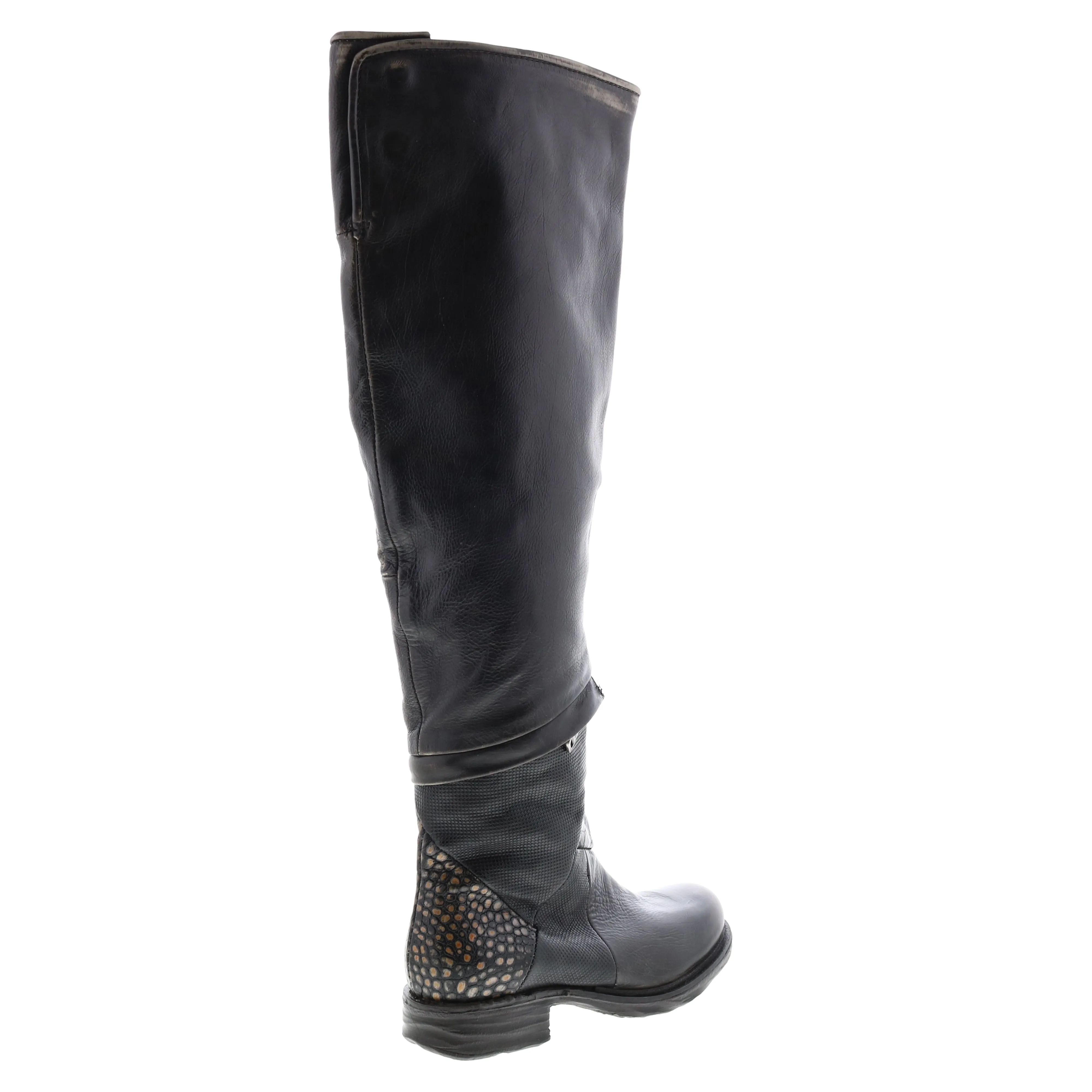 A.S.98 Sonny A50310-203 Womens Black Leather Zipper Knee High Boots