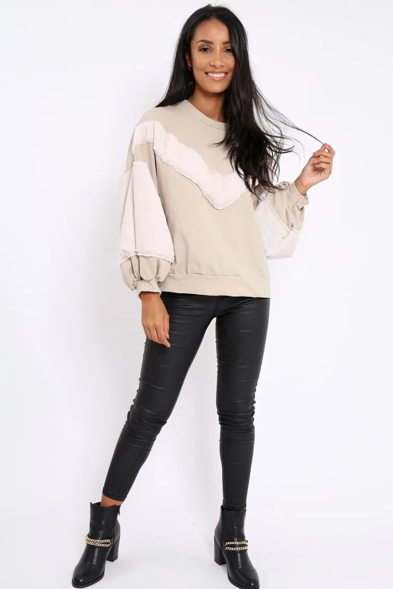 Beige Chevron Fur Jumper - Lara