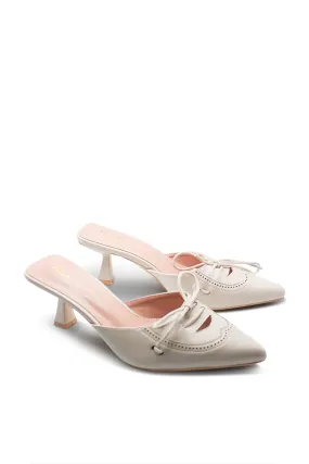 Mazzy Pointed Toe Kitten Heel - Beige