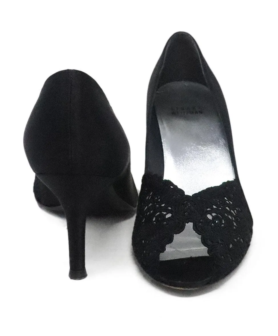 Stuart Weitzman Black Satin & Lace Heels sz 7.5